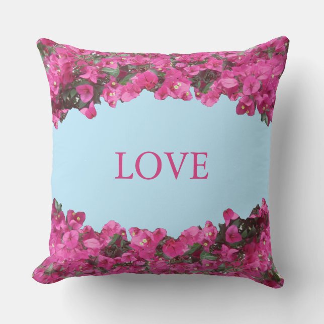 Elegant Love Tropical Flowers on Sky Blue Cushion (Front)