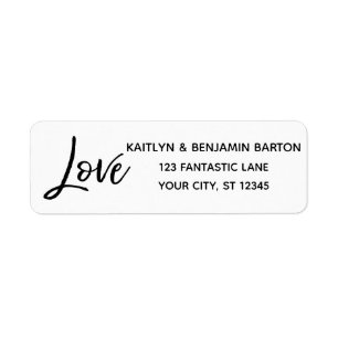 Elegant "Love" Typography in Modern Handwriting Return Address Label