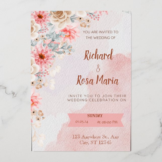 Elegant Love:  Wedding Celebration invitation card (Front)