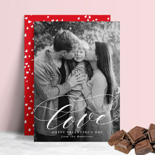 Elegant Love White Script Valentine's Day Photo Holiday Card