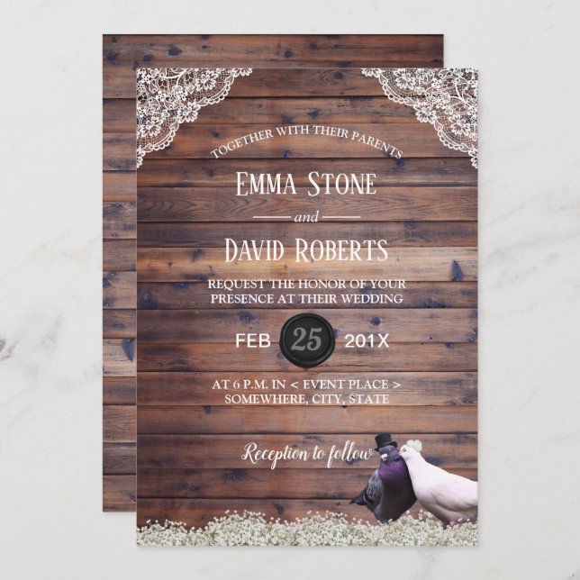 Elegant Lovebirds & Baby's Breath Laced Wedding Invitation (Front/Back)