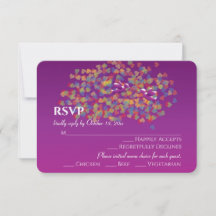 Elegant Lovebirds Cassis Purple Wedding Reply Card