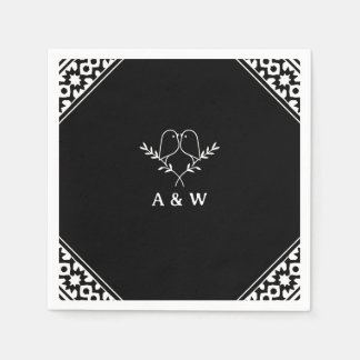 Elegant Lovebirds Monogram in Black an White Napkin