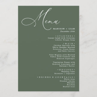 Elegant Lovely calligraphy Wedding green Menu