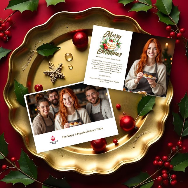 Elegant & Lovely Christmas Cake 2 Photos Business  Holiday Card (Elegant & Lovely Christmas Cake 2 Photos Business Holidays Cards.)