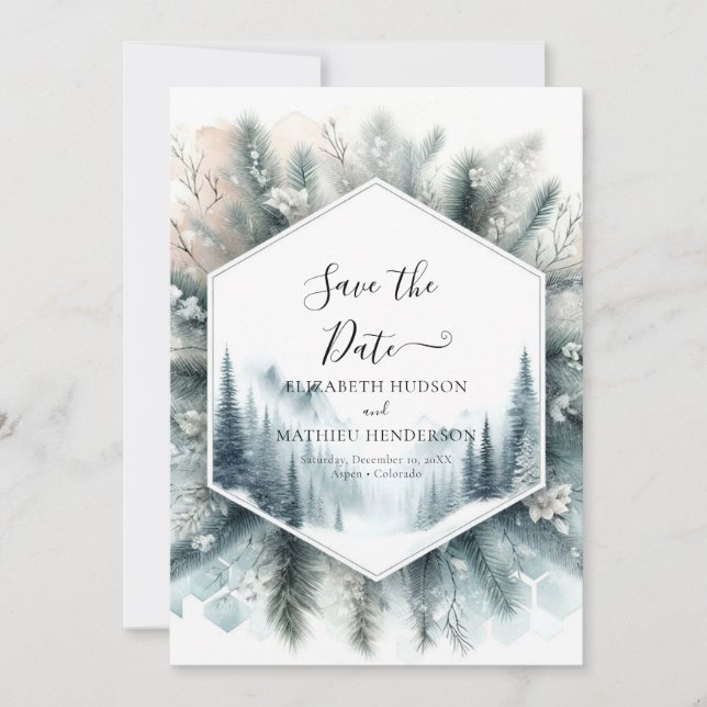 Elegant Lovely Mountain Wedding  Save The Date (Front)