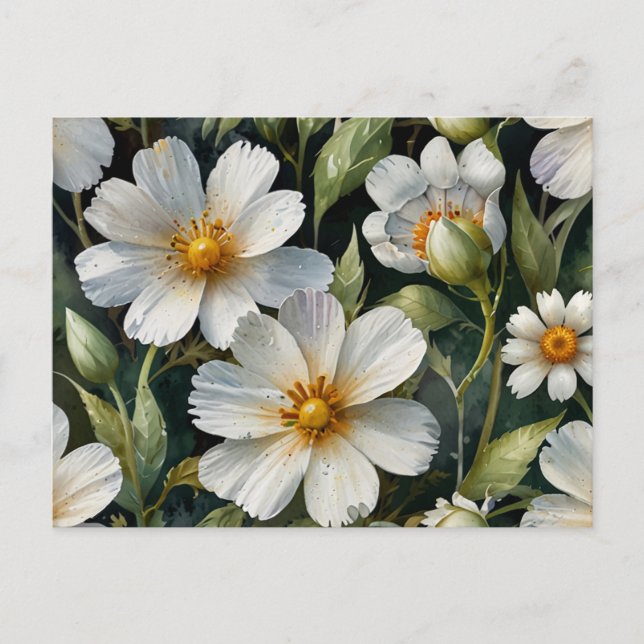 Elegant Lovely White Flowers Watercolor Chic Postcard (Front)