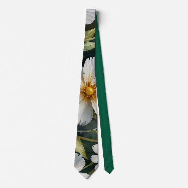Elegant Lovely White Flowers Watercolor Chic Tie (Front)