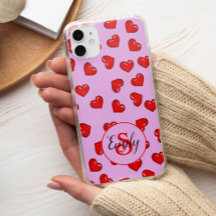 Elegant lovers Red heart pattern on soft purple Ca