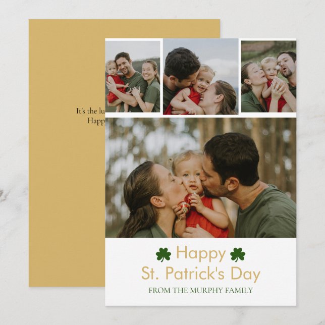 Elegant lucky shamrock st. Patrick's Day 4 Photo Holiday Card (Front/Back)