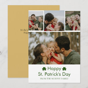 Elegant lucky shamrock st. Patrick's Day 4 Photo Holiday Card
