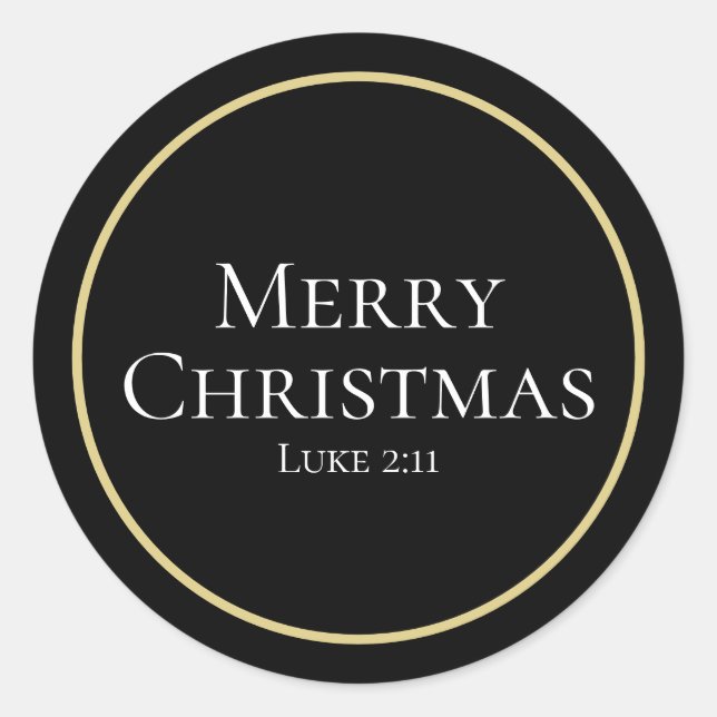 Elegant Luke 2:11 Black Gold Christmas Classic Round Sticker (Front)
