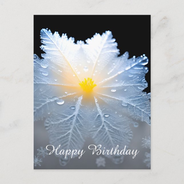 Elegant Luminous Frozen Flower Birthday Postcard (Front)