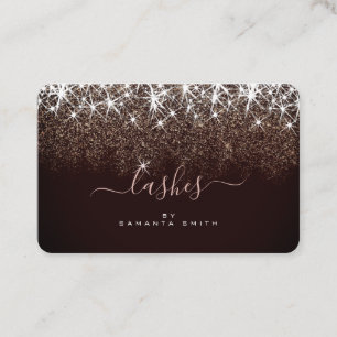 Elegant Luminous Rose Gold Glitter Lashes Artist Business Card