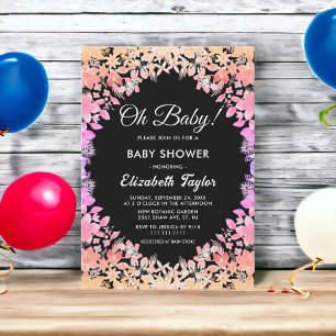 Elegant Luminous Roses Black Floral Baby Shower Invitation