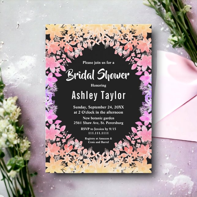 Elegant Luminous Roses Black Floral Bridal Shower Invitation (Creator Uploaded)