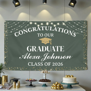 Elegant Lunar Green Gold Class Of 2026 Graduation Banner