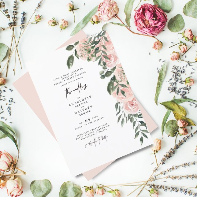 Elegant Lush Blush Floral Both Parents Wedding   Invitation (Creator Uploaded)
