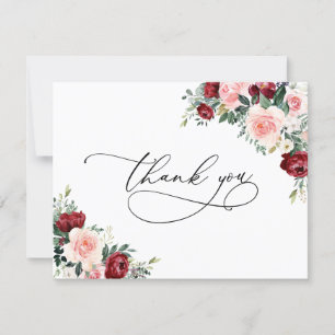Elegant Lush Burgundy Blush Floral Wedding Thank You Card