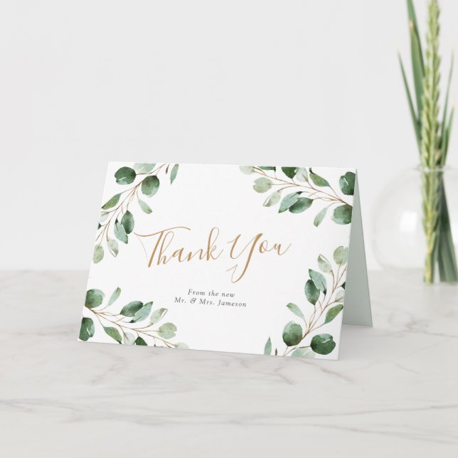Elegant Lush Eucalyptus Greenery Wedding Thank You Card (Front)
