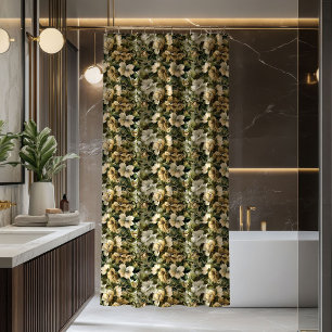Elegant lush greenery and gold flowers curtain