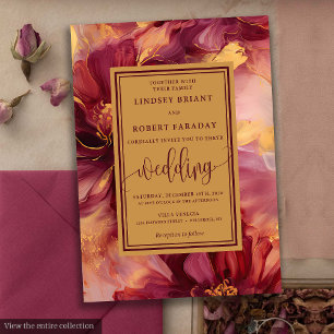 Elegant Lux Burgundy Blush Gold Roses Wedding Invitation