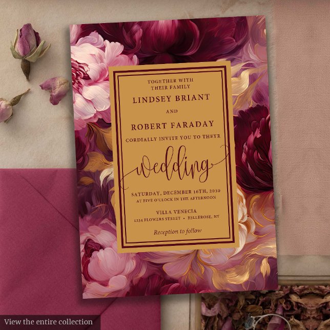 Elegant Lux Burgundy Gold Roses Wedding Invitation (Elegant Lux Burgundy Gold Roses Wedding Invitation)