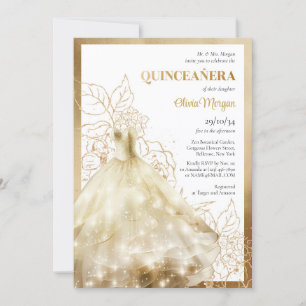 Elegant lux gold formal dress glamour Quinceañera Invitation