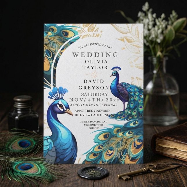 Elegant Lux Peacocks Flora Wedding  Invitation (Creator Uploaded)