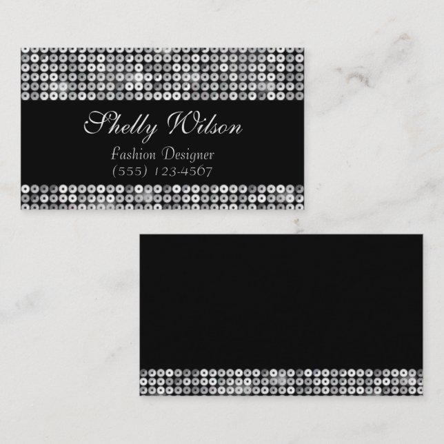 Elegant Lux Silver Sequin Fashion Designer Business Card (Front/Back)