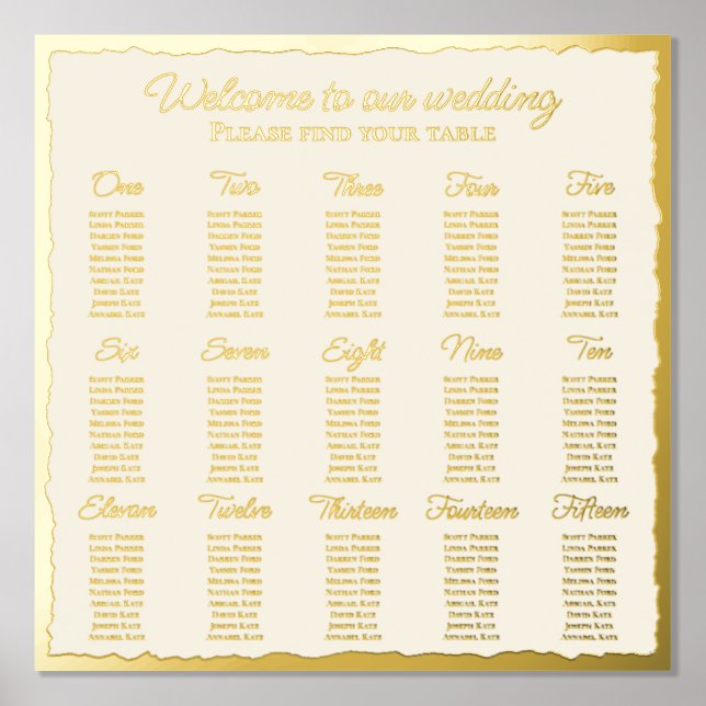 Elegant Luxe Gold Edge Ecru Foil Seating Chart (Front)