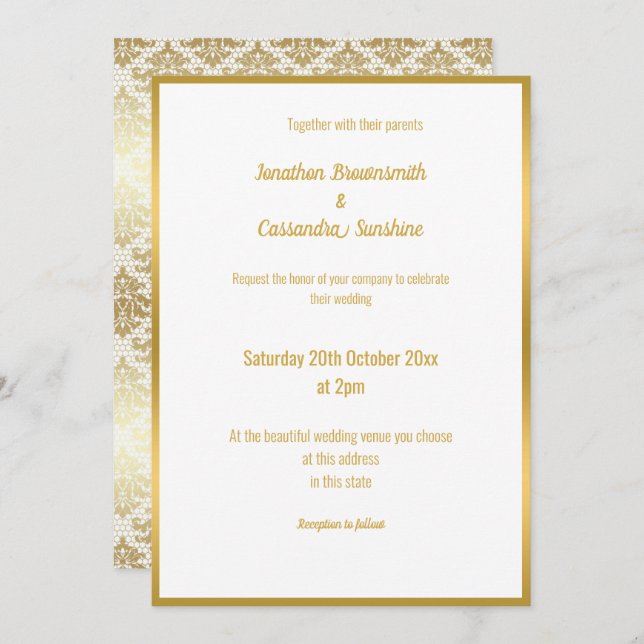 ELEGANT LUXE GOLD LACE WEDDING INVITATION (Front/Back)