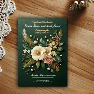 Elegant Luxe Green Floral Wedding Invitation