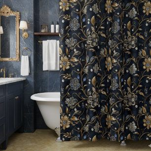 Elegant Luxe Midnight Floral Shower Curtain
