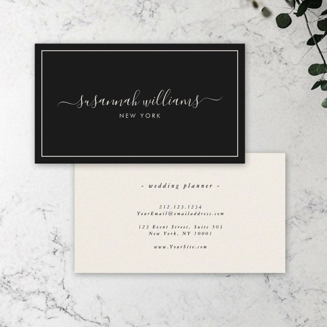 Elegant Luxe Script Calligraphy Chic Black Ivory Business Card (Creator Uploaded)