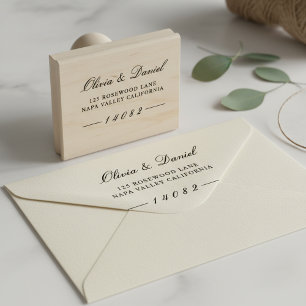 Elegant Luxe Script Custom Wedding Return Address  Rubber Stamp