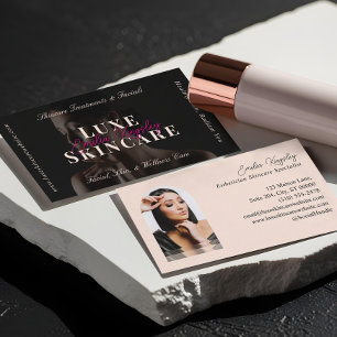 Elegant Luxe Spa Skincare Esthetician Black Pink Business Card
