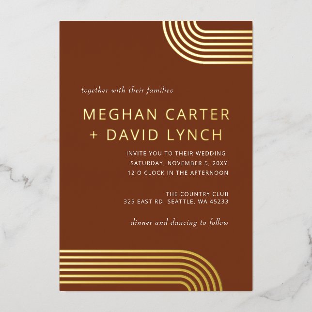 Elegant Luxe Terracotta Arched Gold Wedding  Foil  (Front)