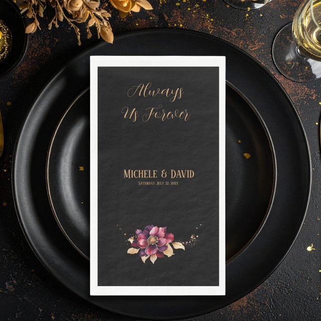 Elegant Luxurious Black Gold Burgundy Watercolor Napkin (Creator Uploaded)