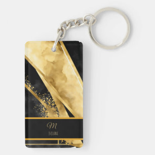 Elegant Luxurious Black Gold Monogram Wedding Key Ring