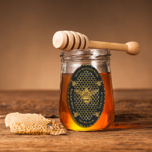 Elegant Luxurious Black Gold Queen Bee Honey Jar Oval Sticker