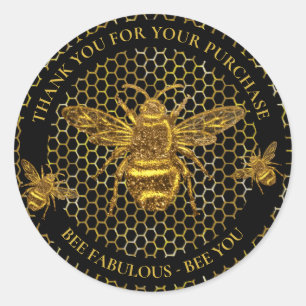 Elegant Luxurious Black Gold Queen Bee Thank You Classic Round Sticker