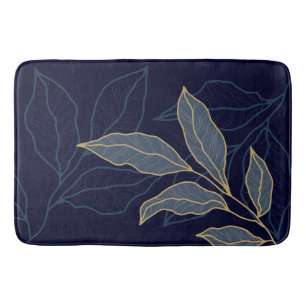 Elegant Luxurious Blue Navy Gold Leaf  Bath Mat