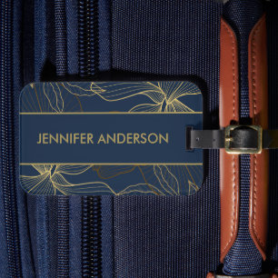Elegant Luxurious Blue Navy Gold Wild Lily Luggage Tag
