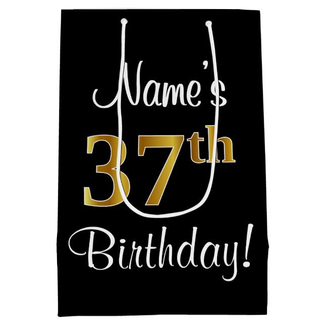 Elegant, Luxurious, Faux Gold Look 37th Birthday Medium Gift Bag (Back)