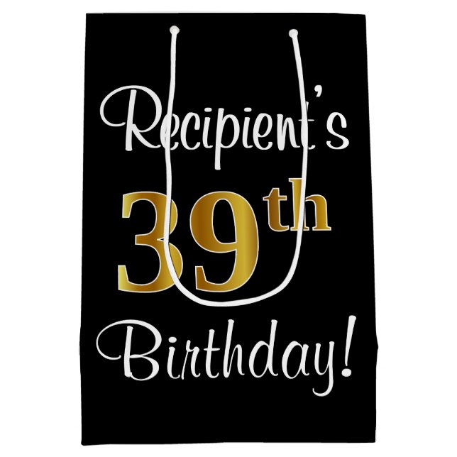Elegant, Luxurious, Faux Gold Look 39th Birthday Medium Gift Bag (Back)