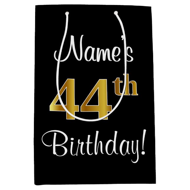 Elegant, Luxurious, Faux Gold Look 44th Birthday Medium Gift Bag (Front)