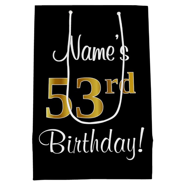 Elegant, Luxurious, Faux Gold Look 53rd Birthday Medium Gift Bag (Back)