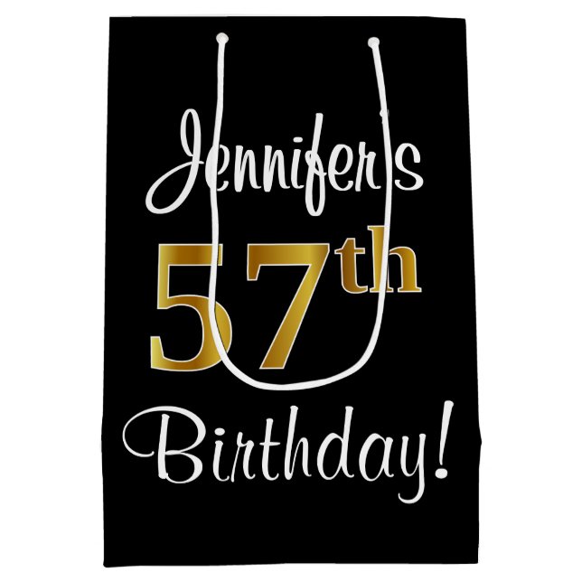 Elegant, Luxurious, Faux Gold Look 57th Birthday Medium Gift Bag (Back)