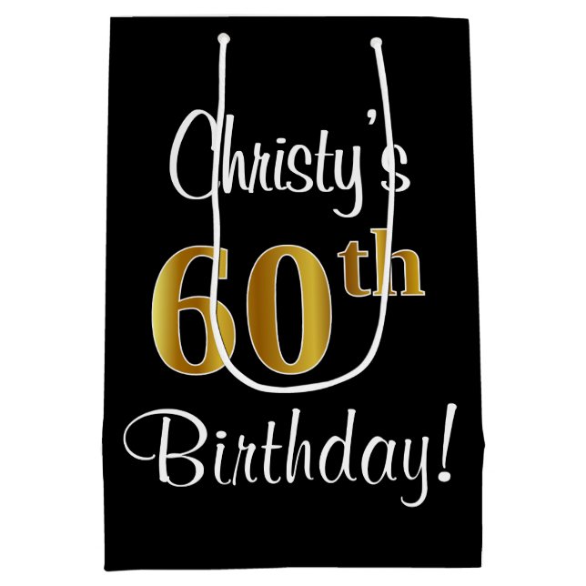 Elegant, Luxurious, Faux Gold Look 60th Birthday Medium Gift Bag (Back)